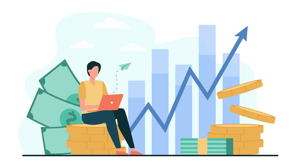 Minimalistisch analytics dashboard met datavisualisatie grafieken in blauw en oranje op witte achtergrond